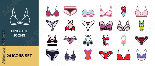 Fashion lingerie bra and panties icon pack colorful underwear vector collection isolated design