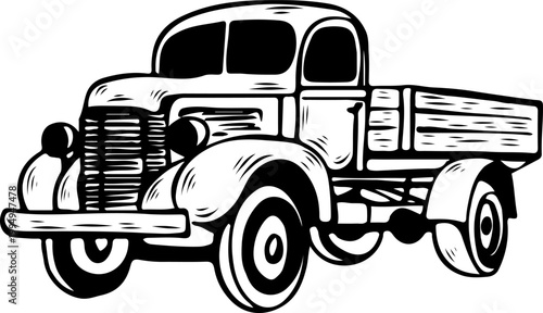 Vintage farm pickup truck retro delivery vehicle for organic food branding and logo vector illustration