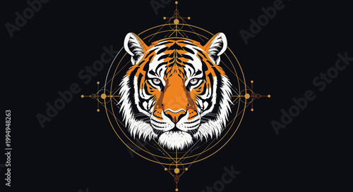 Majestic Tiger Portrait with Geometric Mandala Design