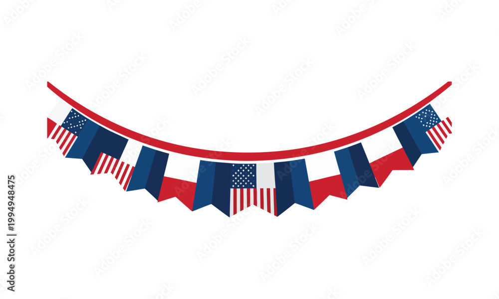 Obraz premium Patriotic bunting banner with american flag pattern, hanging decoration for independence day, memorial day or fourth of july celebration