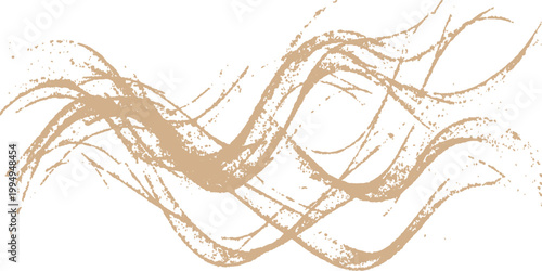 Beige grunge wave background: abstract textured brush lines flowing curves rough paint splatter artistic modern design
