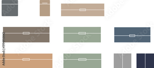 Minimal packaging box mockups set with different sizes and color variations in flat style for branding, product design and presentation templates