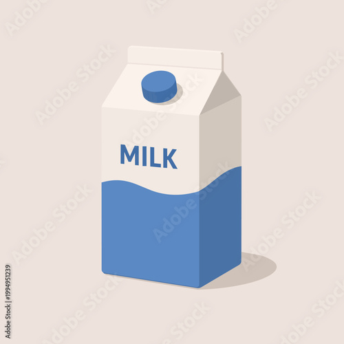 Milk Carton Flat Vector Illustration Dairy Packaging Box Minimal Isolated Design