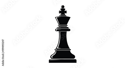 A stark black and white illustration depicts a chess king piece prominently displayed against a white background