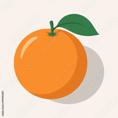 Orange Flat Vector Illustration Fresh Citrus Fruit With Leaf Minimal Isolated Design