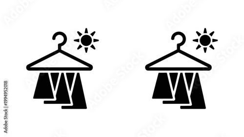 Stack of folded clothes on hanger with sun, representing clothes drying in the sun or air, illustration