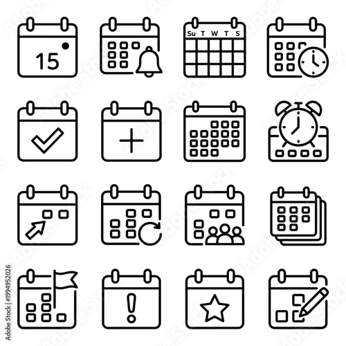 Calendar Icons With Bell With Clock With Checkmark