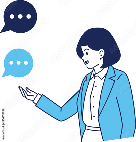 A woman holding a microphone. A vector illustration of a female news anchor giving comments in a news or interview.