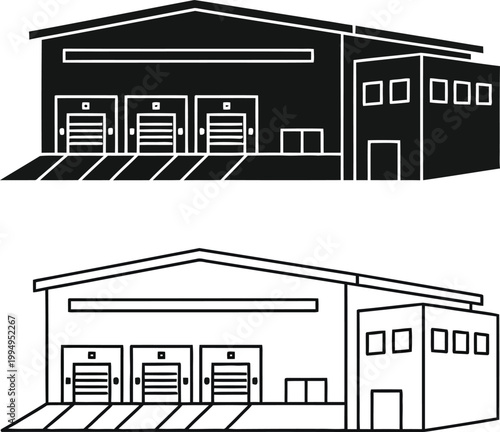 Warehouse Building Line Drawing Vector