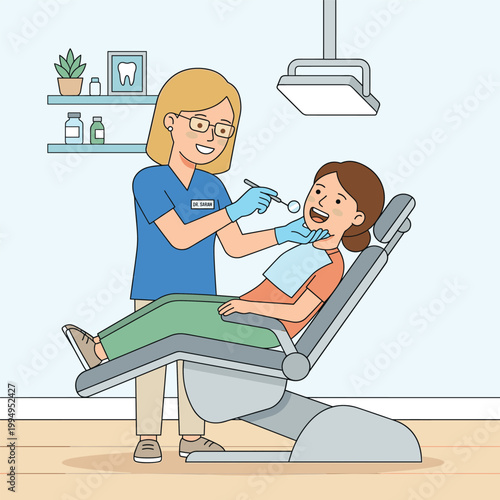 Dentist Examining Patient Dentist And Patient With Dental Chair