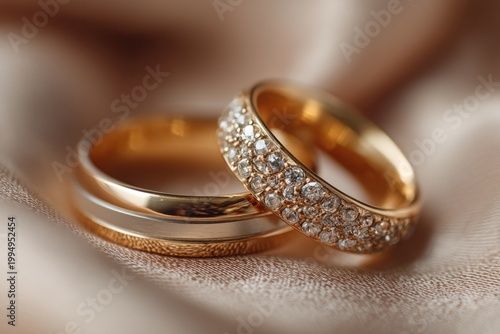 Elegant Wedding Rings Resting on Soft Silk Fabric with a Warm, Inviting Glow