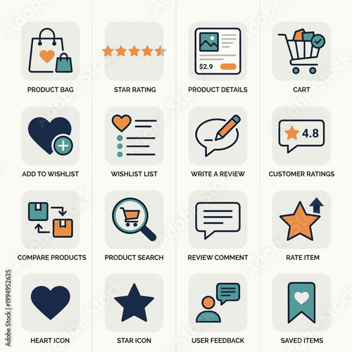 Shopping App Icons With Product Bag With Star Rating