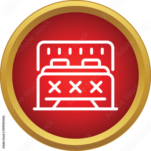 Double bed icon representing sleep, rest, and bedroom furniture on red circle