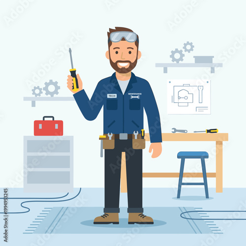 Mechanic In Workshop Young Man With Screwdriver