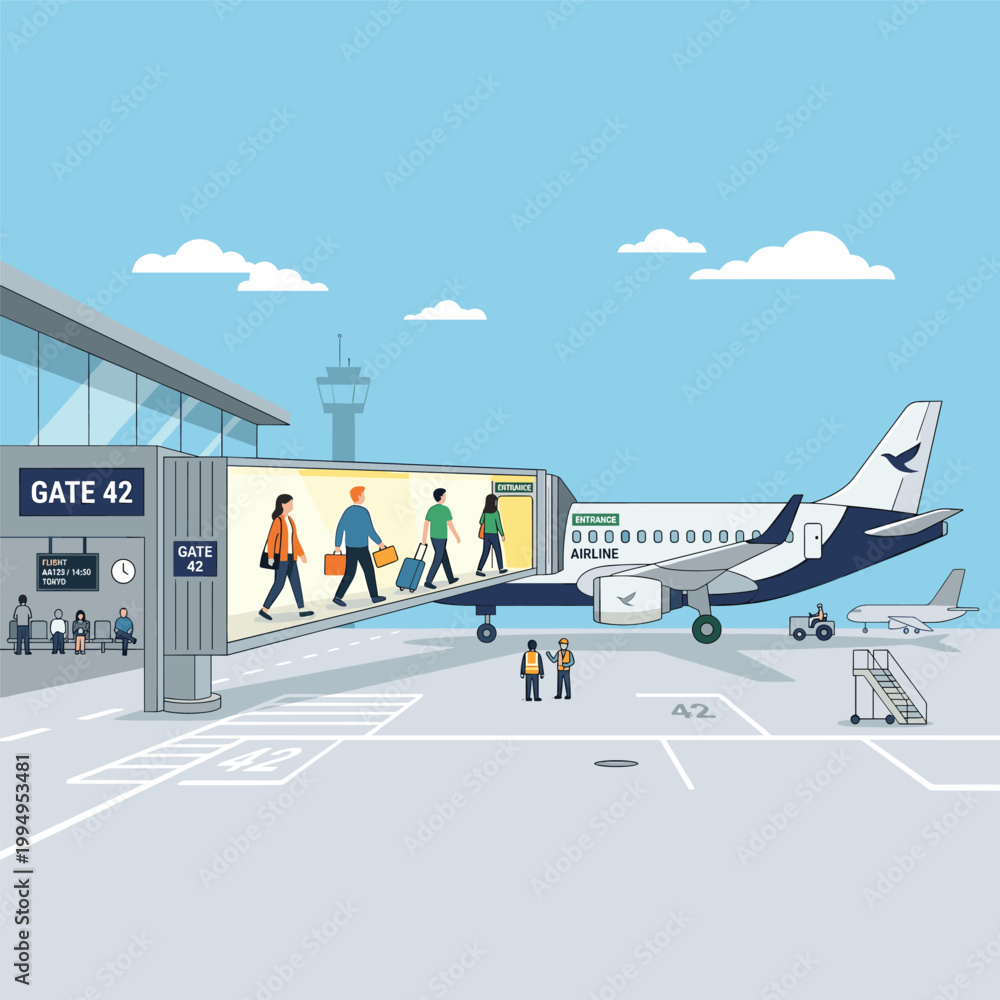 Obraz premium Airport Gate Scene Airplane At Gate 42