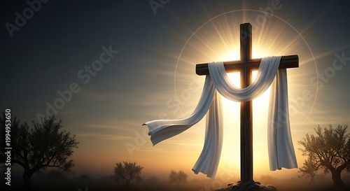 Cross with white cloth.