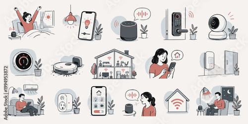 Smart Home Routines Pack. Connected Living Illustration Set