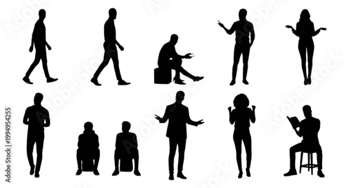 Collection of human silhouettes in various poses