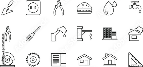 Construction and Home Repair Icon Set with Tools Plumbing Electrical Building Symbols for Maintenance Service Design