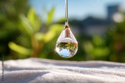 Radiant Water Droplet Magnified on Clean Skin Highlighting Texture and Clarity in Nature