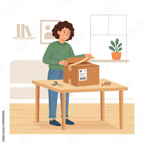 Woman Packing Box Young Woman In Garden