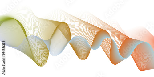 Dynamic minimal smoke sound line. Energy abstract smooth colorful gradient frequency isolated element creative blend. Science tech swirls with thin twisted connected vibration simple grid.