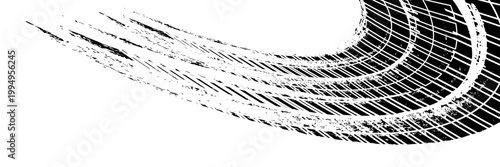 Tire tread marks, wheel textures, tire marks - car racing, motocross, drift, rally, off-road and others. Vector black isolated texture in grunge style with splashes.eps10