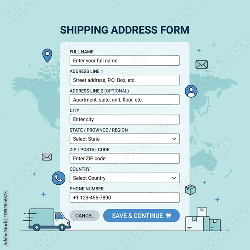 Shipping Address Form With Cancel Button With Map