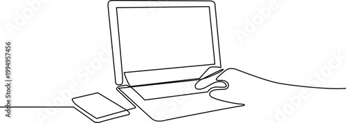 Laptop connected to tablet with stylus drawing Vector