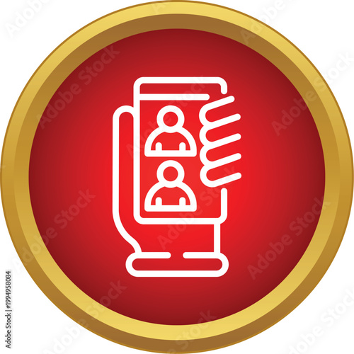 Hand holding a smartphone displaying contact icons on the screen