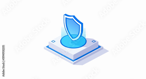 3D Isometric Cybersecurity Shield Icon for Data Protection and Network Security