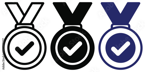 Celebrating Achievements With Distinctive Medal Designs Showing Verification And Approval Symbols Vector Checkmark Icons