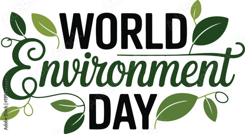 World environment day text font calligraphy hand written lettering icon ecology green nature world environment day.