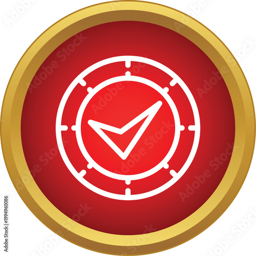 Red circular button displaying a white checkmark icon symbolizing approval and completion