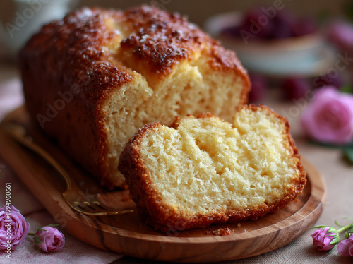 Traditional Madeira Cake on Rustic Table
