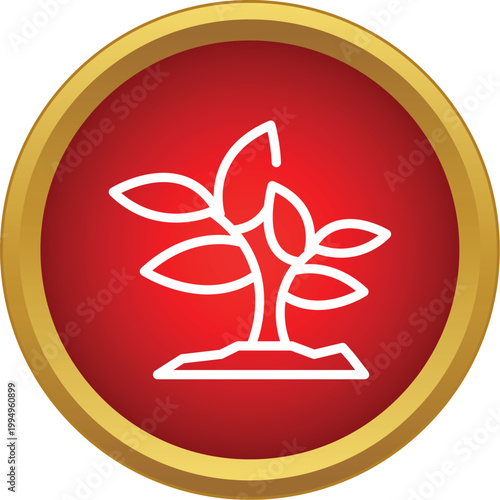 Young sapling growing from the earth inside a red circle with a golden border