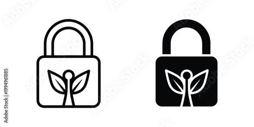 Contrasting locked padlock icons with eco-friendly leaf symbols