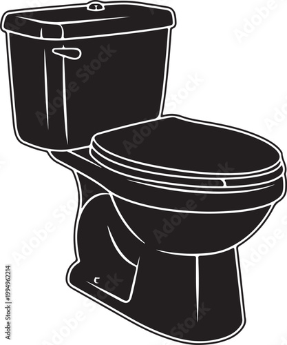 Clean silhouette of a modern toilet with a closed lid and tank, isolated on a white background, representing hygiene and bathroom fixtures.