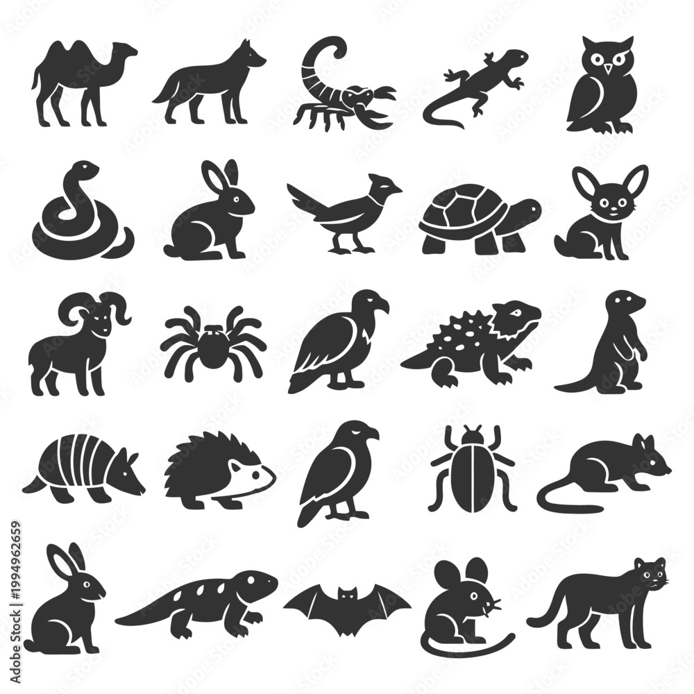 Obraz premium Silhouette collection of various animals in iconic poses.