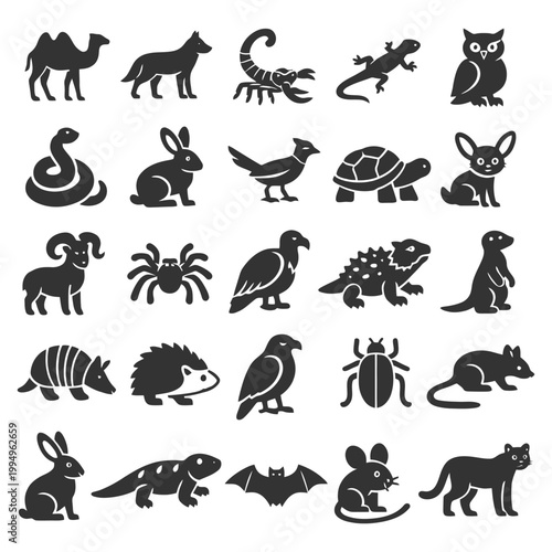 Silhouette collection of various animals in iconic poses.