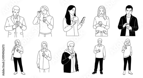 People using smartphones in various poses.