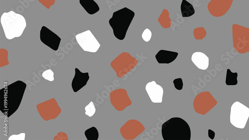 Abstract Terrazzo Pattern - Modern Grey, White, Black, and Brown Geometric Shapes Background