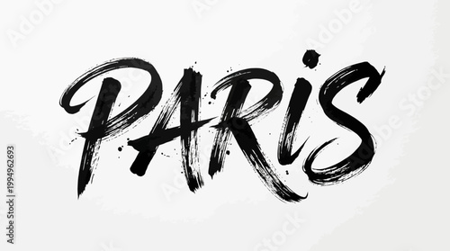 Paris Brushstroke Lettering Vector Artwork Featuring Bold Black Hand‑Drawn Typography on White Background for Creative Design, Artistic Projects, Branding, and Decorative Graphic Applications