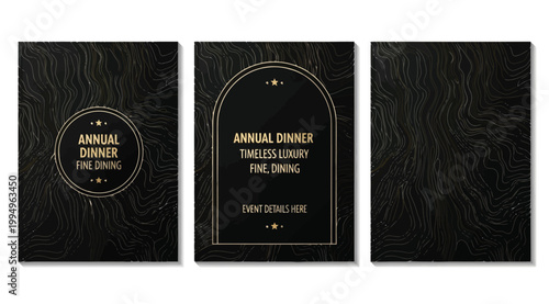 Set of luxury annual dinner invitation card templates with gold line art
