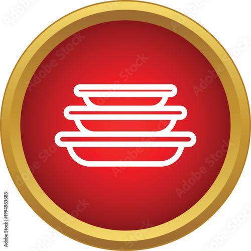 Stacked plates outline creating a vector icon in a red circle