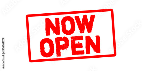 Now Open Stamp Badge – Red Grunge Rubber Seal for Grand Opening Announcement, Business Launch Promotion and Store Opening Sign Design