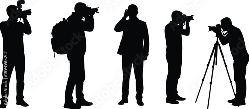 silhouette, photographers, camera, shooting, professional, media, paparazzi, people, standing, photography, equipment, creative, black, white, collection