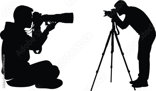 silhouette, photographers, camera, shooting, tripod, professional, media, paparazzi, people, photography, equipment, creative, black, white, set