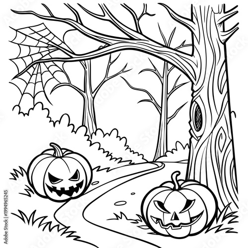 Pumpkin Beast Hollow black and white coloring page of vector illustration