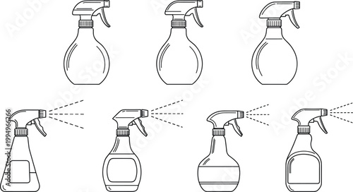 Spray Bottle Icon Set with Cleaning Sprayer Containers and Mist Nozzle Symbols for Household Hygiene Vector